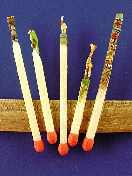 Hand carved hand painted match sticks