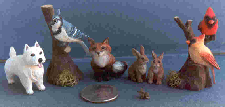handcarved wooden miniature animals